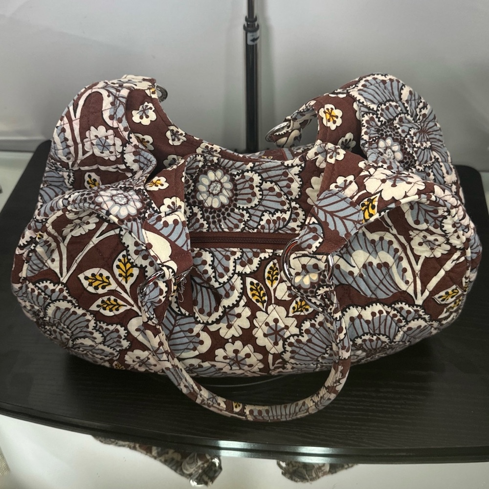 Vera Bradley Slate Blooms Large Hobo Shoulder Bag Brown White Blue Yellow Purse - Picture 7 of 13
